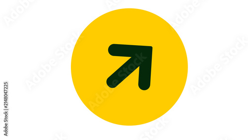 фотографія Diagonal upward pointing arrow inside yellow circle icon with diagonal navigatio