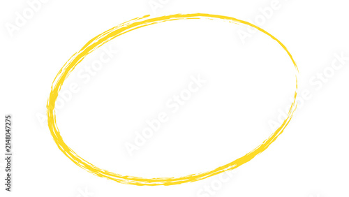 Foto Hand-drawn yellow scribble circle outline isolated on white background with scri