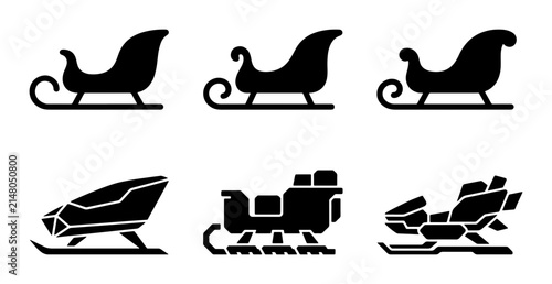 Foto Six Sleigh Icons, Winter Transport Vector Set, Christmas Holiday Graphics, Snow