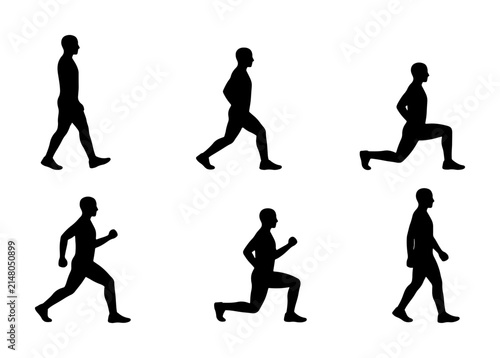 Man Walking and Running Silhouettes, Exercise Poses Vector Set, Fitness Movement Icons