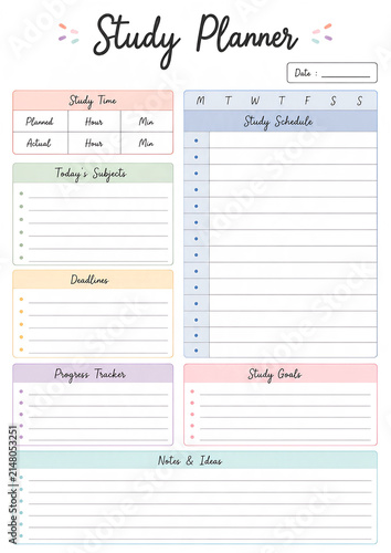 Colorful Study Planner Printable Worksheet Template