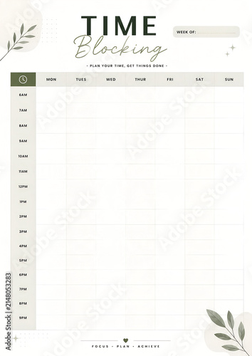 Minimal Weekly Time Blocking Planner Template