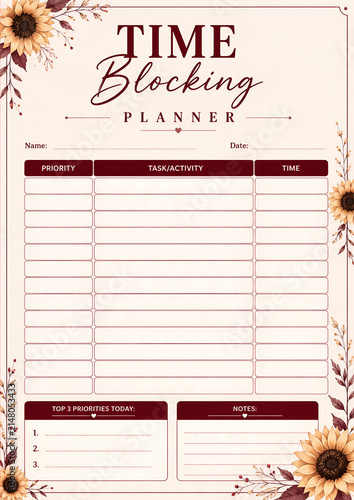 Floral Time Blocking Planner Printable Schedule