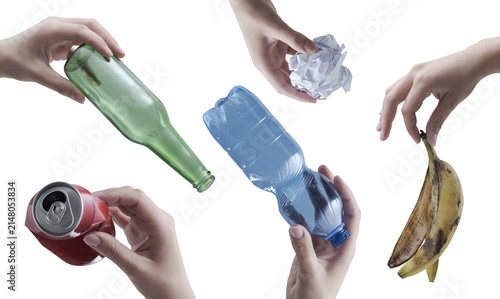 Canvastavla Hands Holding Different Types of Waste and Organic Peel for Environmental Sortin
