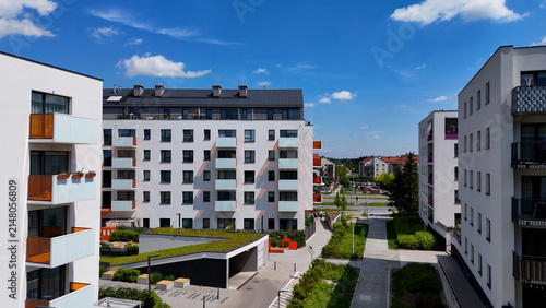 New residential complex, street architecture, modern developer, aerial photography, Wroclaw, Poland