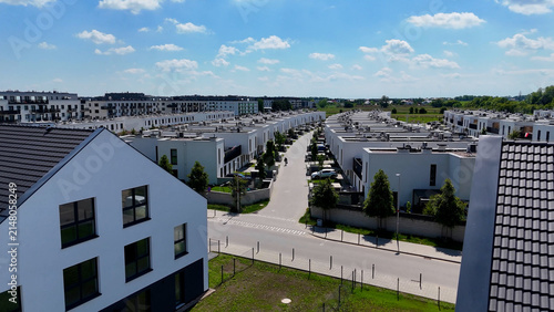 Townhouses, new residential complex, developer, aerial photography, Wroclaw, Poland