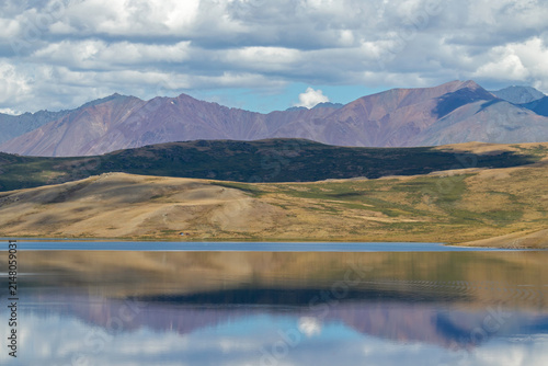 Photography Picturesque Hindiktig-Khol glacial lake with mountains and cloud reflection, Tuv