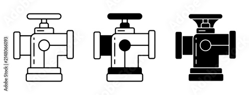 Konstfotografi Industrial Valve Icons Set, Plumbing Control Fixture Vector Graphics, Water Flow