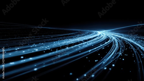Abstract network path with interconnected blue data light trails connection abstract technology information futuristic transmission electronic background communication technological