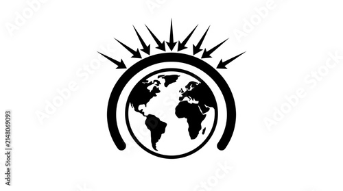 Global Focus: Earth Protected by Shield and Targeted by Arrows Icon