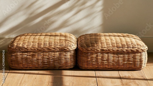 Rattan cushions floor afternoon sun cozy