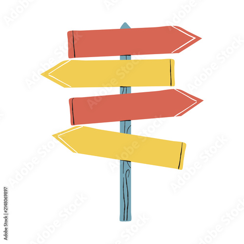 Quadro su tela Hand-drawn illustration of a wooden directional signpost with blank arrows