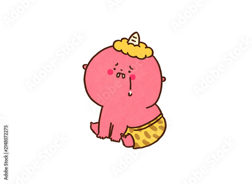 Принти на полотні Red oni sitting on the floor and crying with tears, setsubun festival or defeate