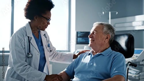 Doctor and patient interacting in a medical setting indoors with sunlight
