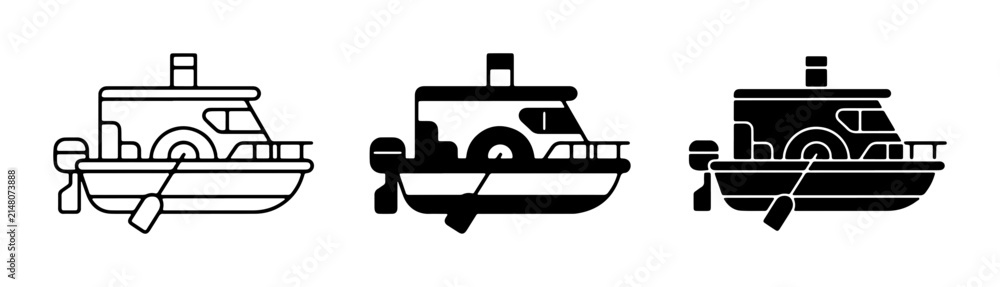 Obraz premium Houseboat Icons, Riverboat Vector Graphics, Nautical Vessel Illustrations, Watercraft Set