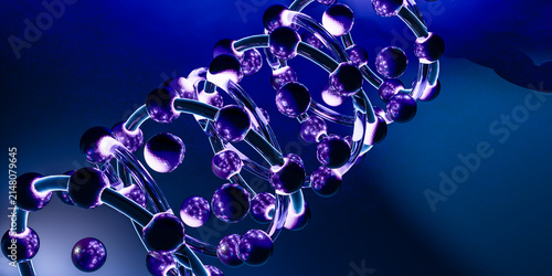 Картината върху платно abstract purple molecule structure constructed with glowing spheres and metallic