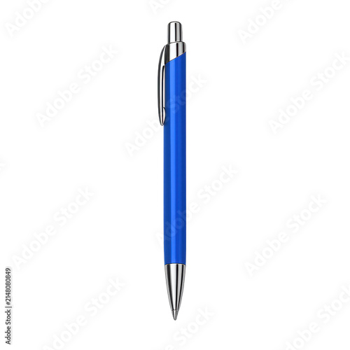 Blue retractable ballpoint pen isolated on transparent background for office school and business writing