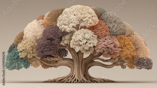 Tree with many different colored leaves on it genealogy tree concept