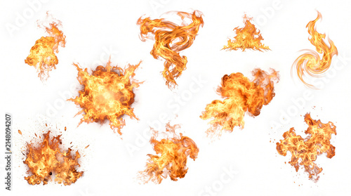 Collection of Realistic Fire Elements Isolated on White Background