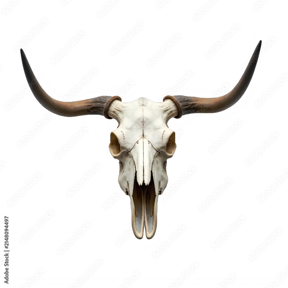 Fototapeta premium Longhorn Skull With Halftone Effect Against Black Background