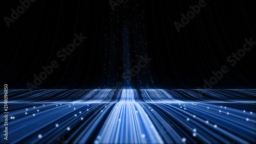 Obraz na plátně Abstract glowing blue light trail road, futuristic digital highway technology b