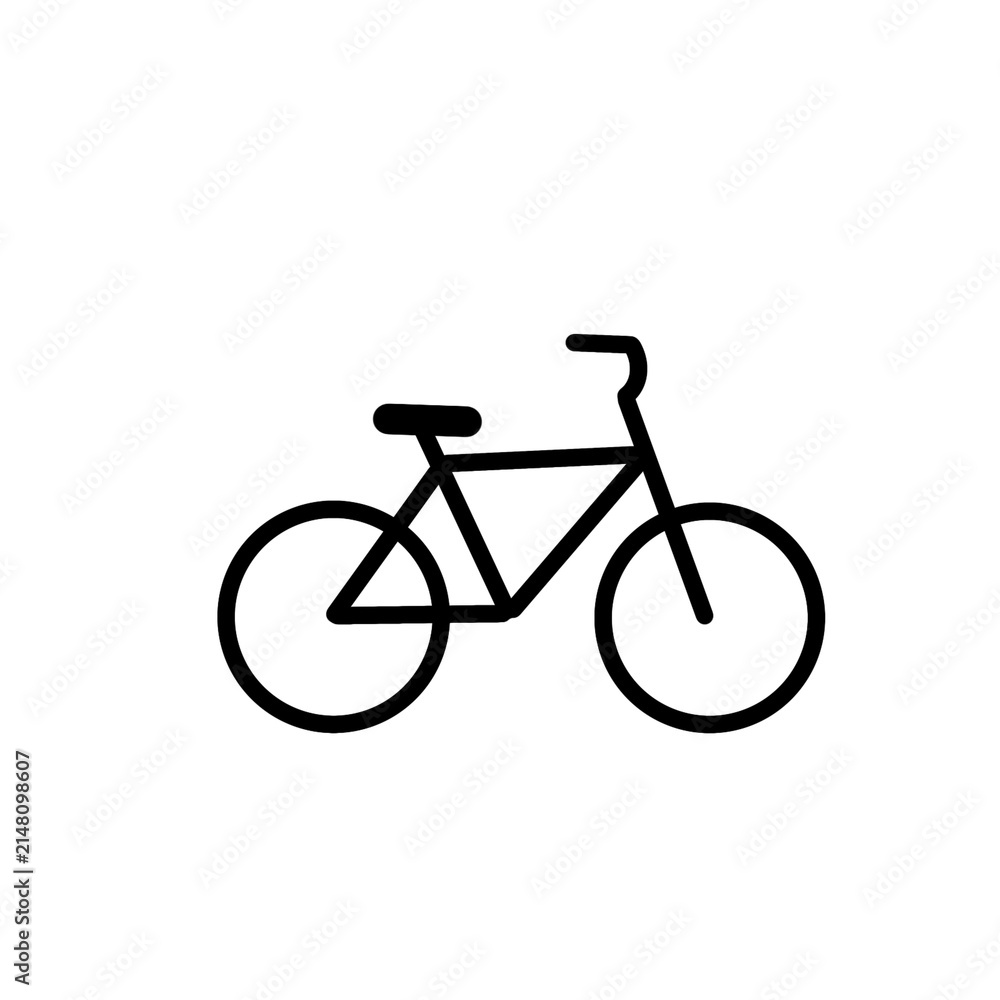 Fototapeta premium Bicycle line icon isolated on white background, black linear bike symbol, minimalist vector illustration for transport, cycling, fitness, and lifestyle app UI design.