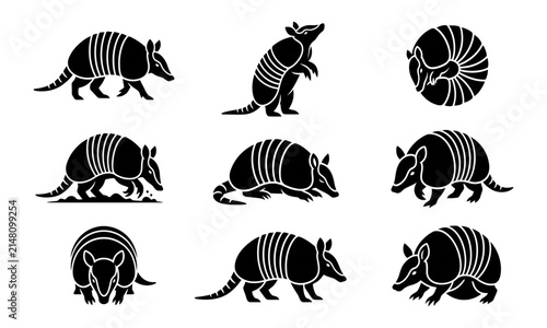 Armadillo Silhouette Vector Icons Wildlife Animal Collection
