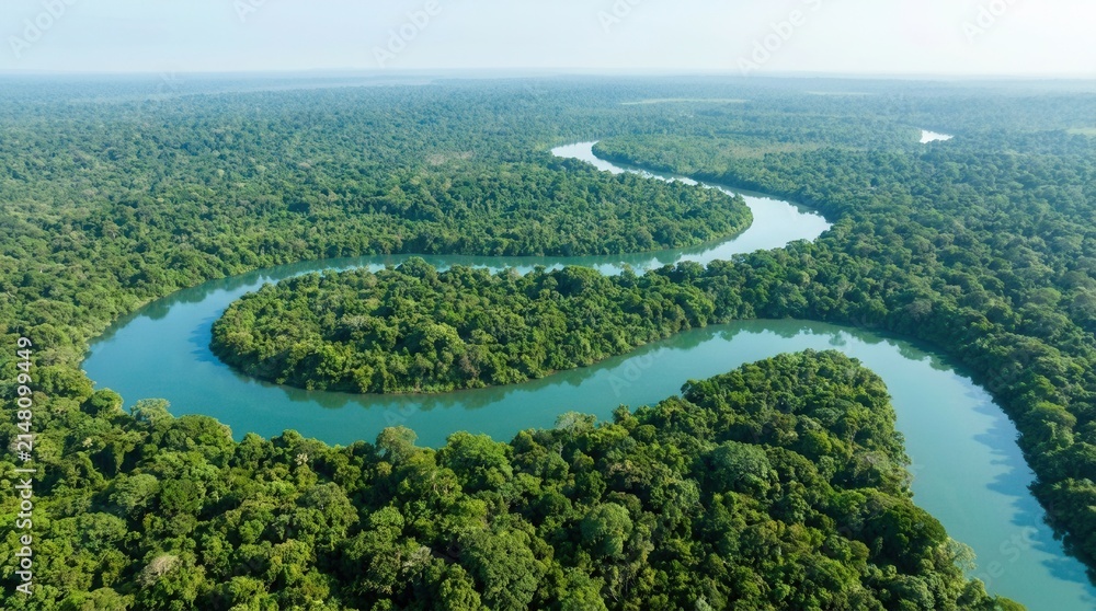 Fototapeta premium Bird's-eye view of the green forest in the Amazon rainforest, Brazil, South America.