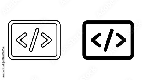 Minimalist coding icon with thin and bold outlined brackets representing web development and programming concepts