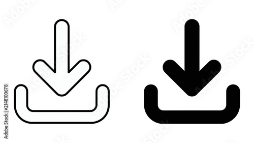 Outlined and filled download arrow icons side by side for user interface and digital design concepts