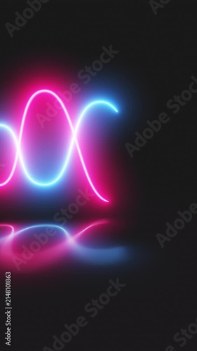 Vertical Blue and Pink Neon Light Waves Swinging Motion Background