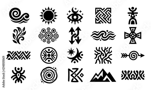 Tribal Symbol Silhouette Vector Icon Collection
