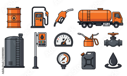 Fuel and Energy Equipment Vector Icon Set