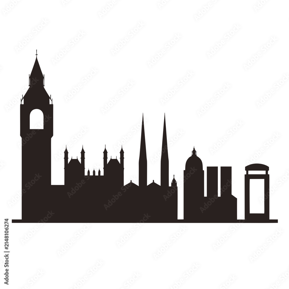 Fototapeta premium London City Skyline with Big Ben Silhouette Vector Illustration