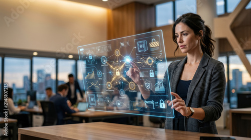 Ai agent cybersecurity interface woman office