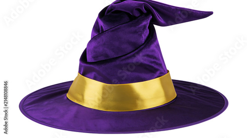 Foto Purple velvet witch hat with gold band, isolated on transparent background