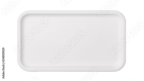 Plain white rectangular serving tray with rounded corners, isolated on transparent background