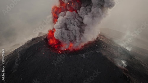 Drone View Of Fuego Volcano Crater Erupting Lava 4K