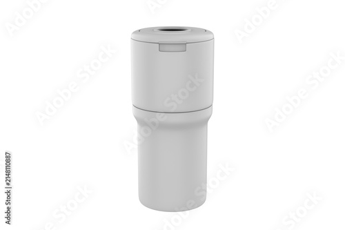 Modern stainless steel double wall vacuum insulated beverage cooler cup designed to hold standard cans and bottles, isolated on white background. 3D illustration