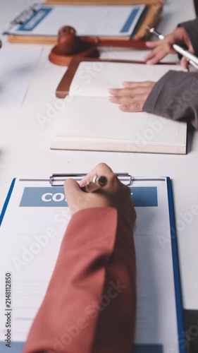 Businesswoman and Male lawyer or judge consult and conference having team meeting with client at law firm in office, Law and Legal services concept