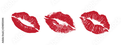 Foto Red lipstick kiss mark collection isolated on transparent background