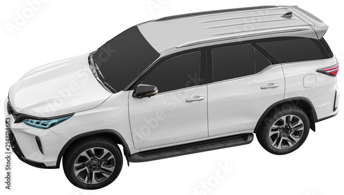 Top view white SUV car