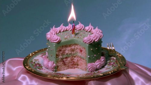 Birthday Cake with Candle and Decorative Frosting