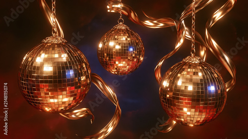 Shiny Disco Balls with Ribbons for Party Decor