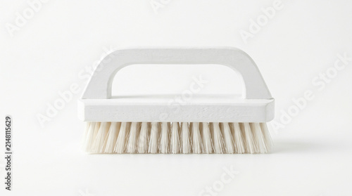 Sturdy White Scrub Brush with Ergonomic Handle on Clean White Background