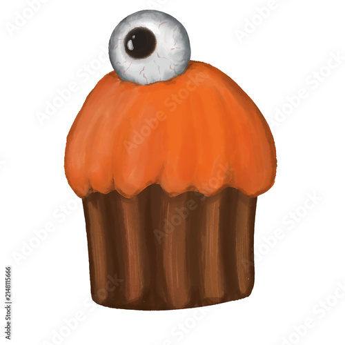 Halloween watercolor elements pumpkin cake with eye isolated on transparent background