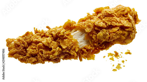 фотографія Crispy golden fried chicken tender with flaky coating, isolated on transparent b