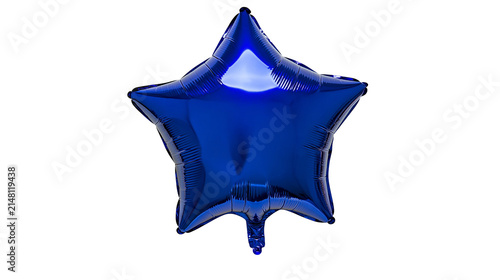 Quadro su tela Shiny blue star-shaped foil balloon, isolated on transparent background