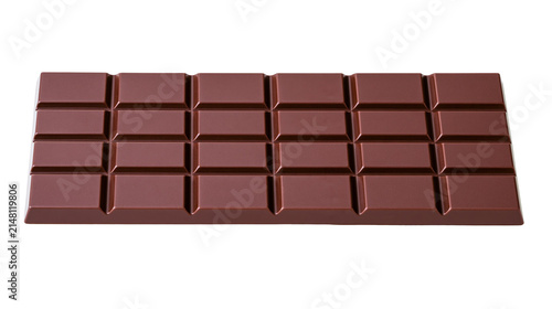 Foto Dark chocolate bar with segmented squares, isolated on transparent background