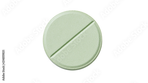 Obraz na plátne Round pale green pill with a score line, isolated on transparent background